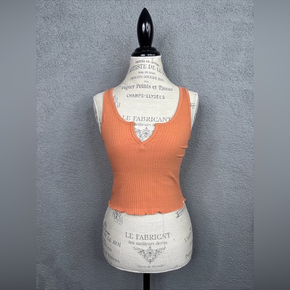 Billabong Notch Tank Ribbed Knit Cropped Sleeveless Top Orange Women’s Sz L NWOT - Picture 1 of 12